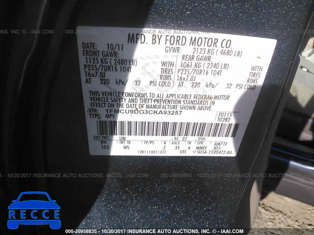 2012 Ford Escape 1FMCU9DG3CKA93257 зображення 8