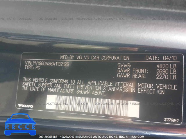 2010 Volvo S80 3.2 YV1960AS6A1132126 image 8