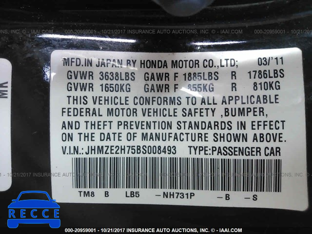 2011 Honda Insight JHMZE2H75BS008493 image 8