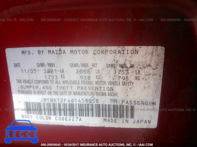 2006 Mazda 3 JM1BK12F461459058 image 8