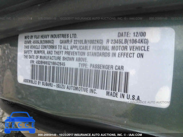 2001 Subaru Legacy 4S3BH665216642645 image 8