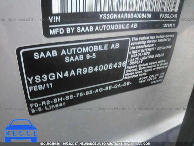 2011 Saab 9-5 YS3GN4AR9B4006436 Bild 8