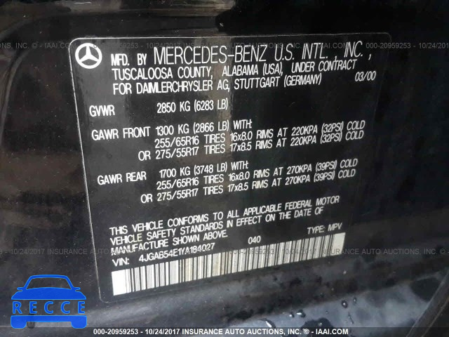 2000 Mercedes-benz ML 4JGAB54E1YA184027 зображення 8