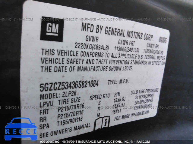 2006 Saturn VUE 5GZCZ53436S821684 Bild 8