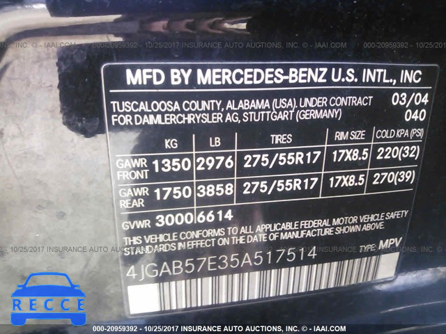 2005 Mercedes-benz ML 4JGAB57E35A517514 image 8