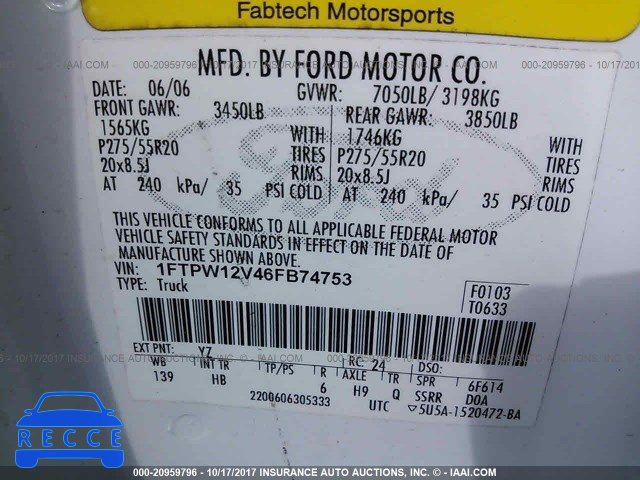2006 Ford F150 1FTPW12V46FB74753 image 8