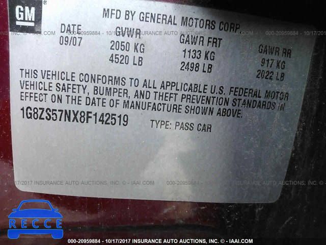 2008 Saturn Aura XE 1G8ZS57NX8F142519 image 8