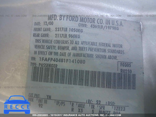 2001 Ford Mustang 1FAFP40481F141080 зображення 8
