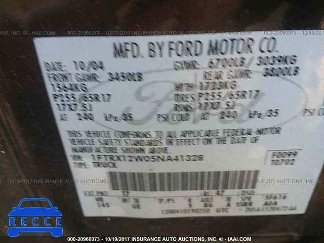 2005 Ford F150 1FTRX12W05NA41328 image 8