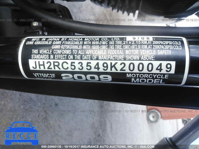 2009 Honda VT750 JH2RC53549K200049 image 9