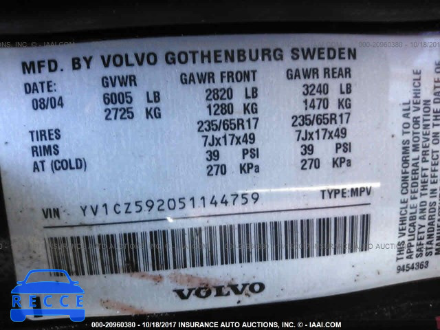 2005 Volvo XC90 YV1CZ592051144759 Bild 8