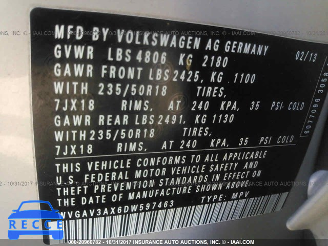 2013 Volkswagen Tiguan S/SE/SEL WVGAV3AX6DW597463 image 8