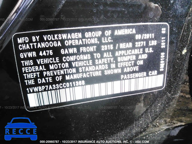 2012 Volkswagen Passat 1VWBP7A33CC011368 зображення 8