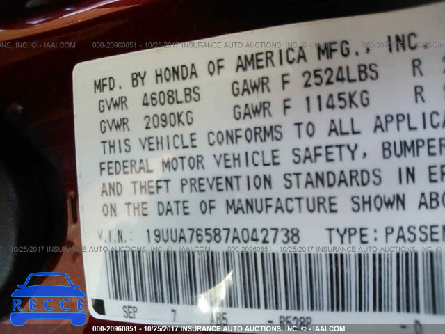 2007 Acura TL TYPE S 19UUA76587A042738 image 8