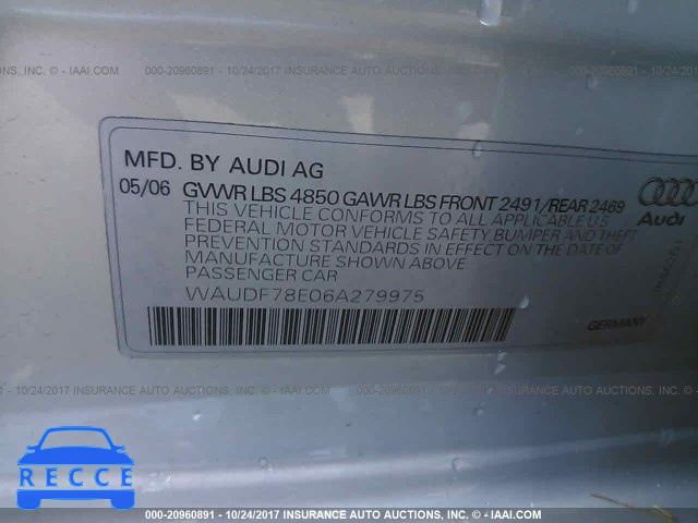 2006 Audi A4 2.0T QUATTRO WAUDF78E06A279975 image 8