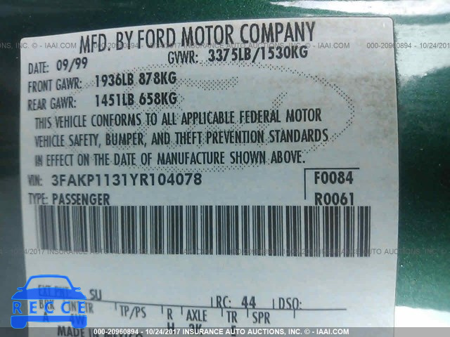 2000 Ford Escort 3FAKP1131YR104078 image 8