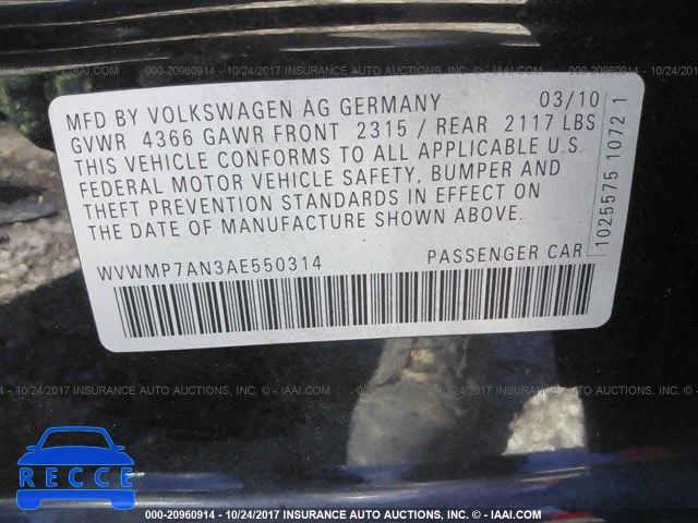 2010 Volkswagen CC SPORT WVWMP7AN3AE550314 image 8