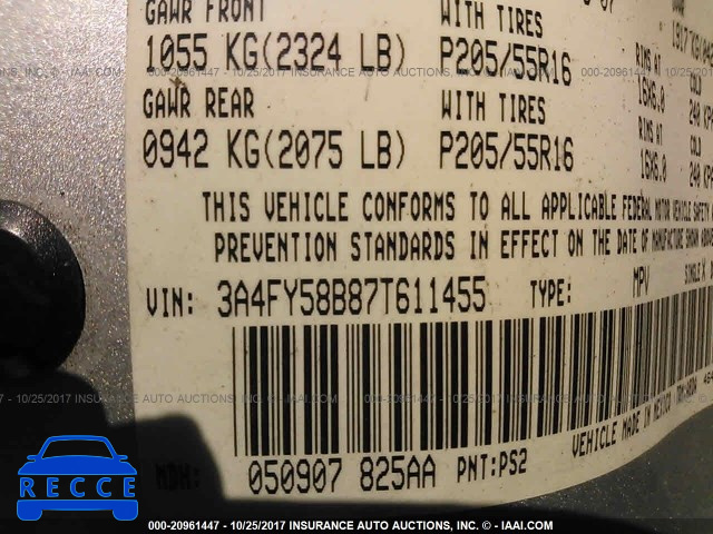 2007 Chrysler PT Cruiser 3A4FY58B87T611455 image 8