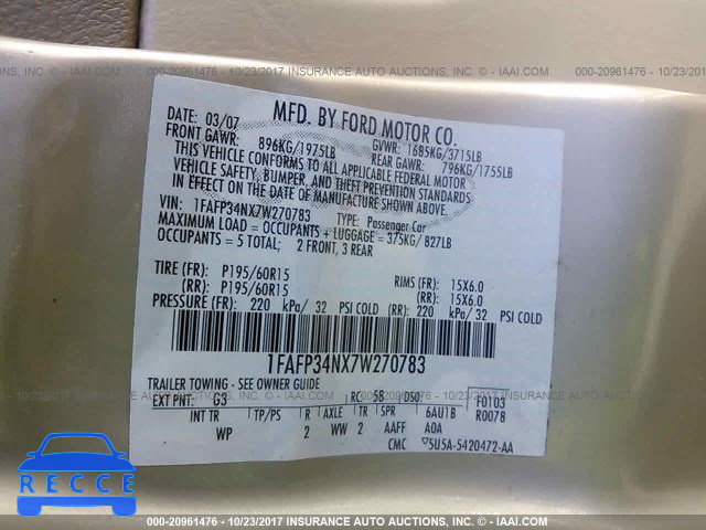 2007 Ford Focus 1FAFP34NX7W270783 image 8