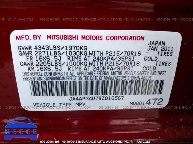 2011 Mitsubishi Outlander Sport ES JA4AP3AU7BZ010567 image 8