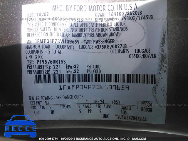 2003 Ford Focus 1FAFP34P73W139659 image 8