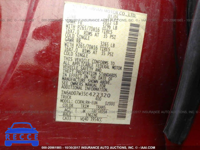 2005 Nissan Frontier CREW CAB LE/SE/OFF ROAD 1N6AD07W35C422320 зображення 8