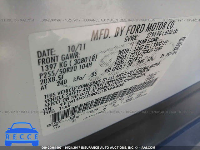 2012 Ford Explorer XLT 1FMHK7D80CGA55996 image 8