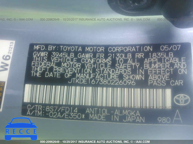 2008 Scion TC JTKDE167380226096 image 8