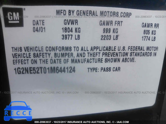 2001 Pontiac Grand Am SE 1G2NE52T01M644124 image 8