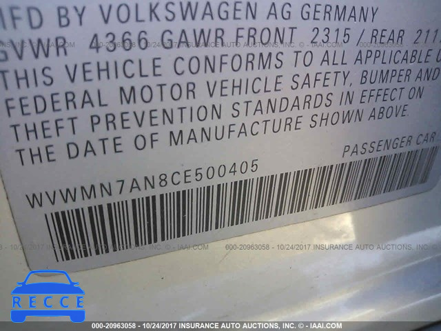 2012 Volkswagen CC SPORT/R-LINE WVWMN7AN8CE500405 image 8