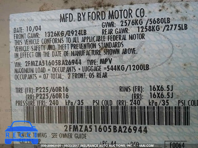 2005 Ford Freestar SE 2FMZA51605BA26944 зображення 8