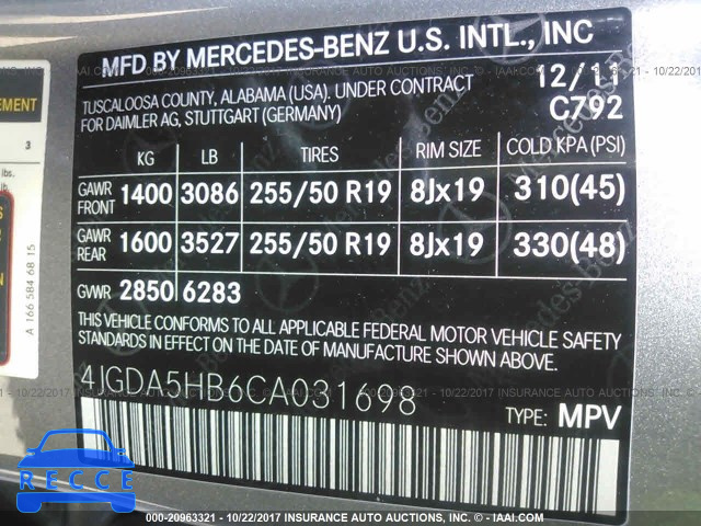 2012 Mercedes-benz ML 350 4MATIC 4JGDA5HB6CA031698 image 8