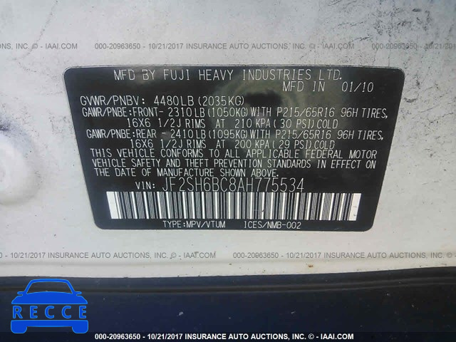 2010 Subaru Forester XS JF2SH6BC8AH775534 image 8