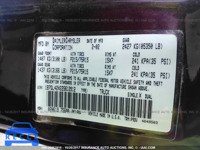 2002 Dodge Dakota 1B7GL42X22S612912 image 8