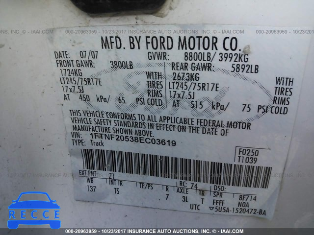 2008 Ford F250 1FTNF20538EC03619 image 8