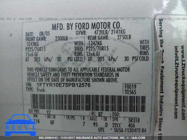 2005 Ford Ranger 1FTYR10E75PB12576 image 8