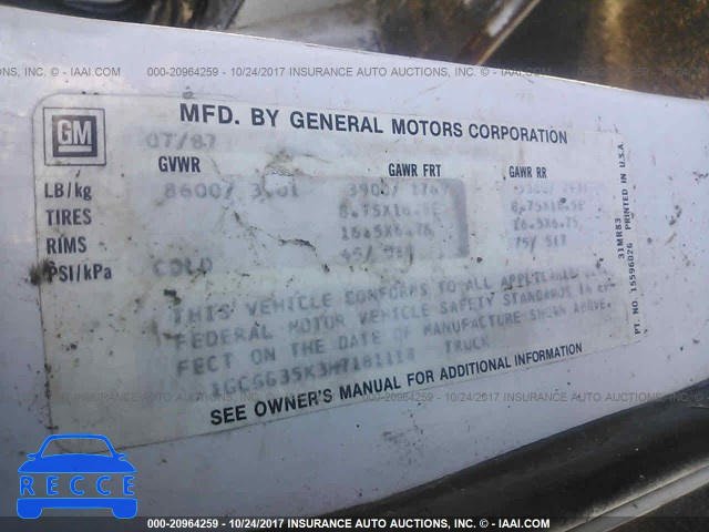 1987 Chevrolet G30 1GCGG35K3H7181118 image 8