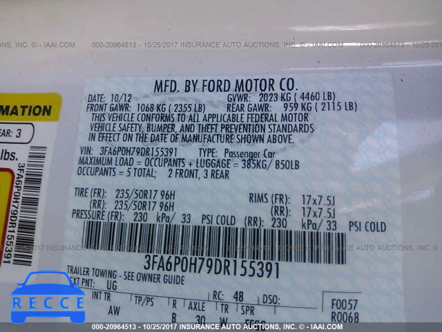 2013 Ford Fusion 3FA6P0H79DR155391 зображення 8