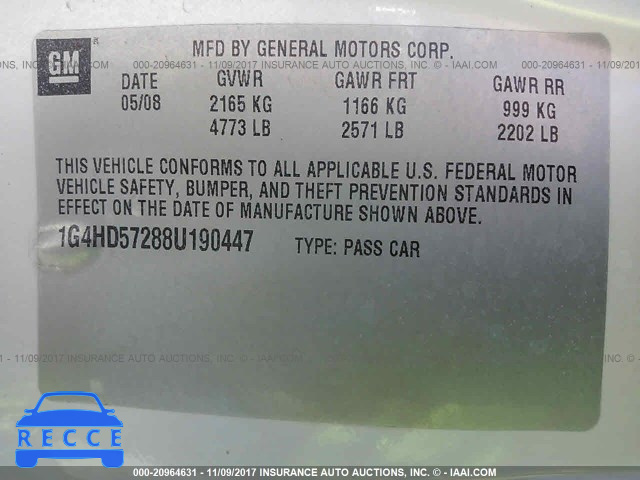 2008 Buick Lucerne CXL 1G4HD57288U190447 image 8