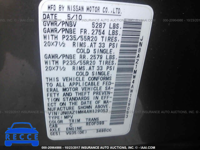 2010 Nissan Murano JN8AZ1MW4AW129053 image 8