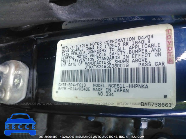 2005 Scion XA JTKKT624850080019 image 8