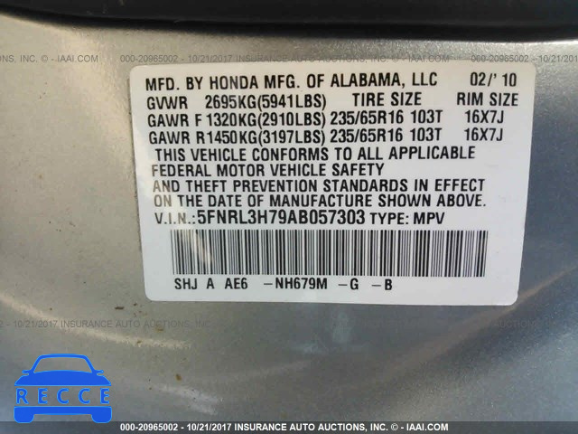 2010 Honda Odyssey 5FNRL3H79AB057303 image 8