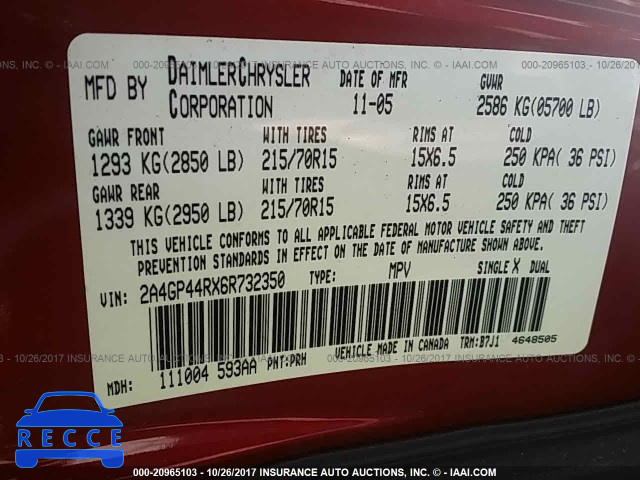 2006 Chrysler Town and Country 2A4GP44RX6R732350 image 8