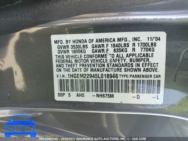 2005 HONDA CIVIC 1HGEM22945L018946 image 8