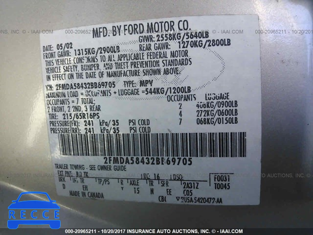 2002 Ford Windstar LIMITED 2FMDA58432BB69705 image 8