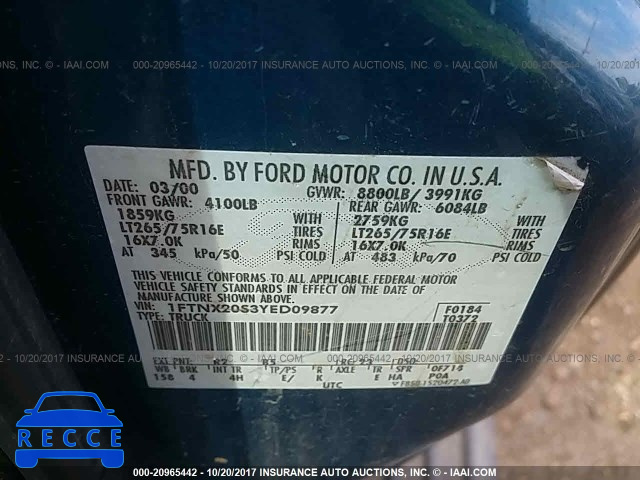 2000 Ford F250 SUPER DUTY 1FTNX20S3YED09877 image 8