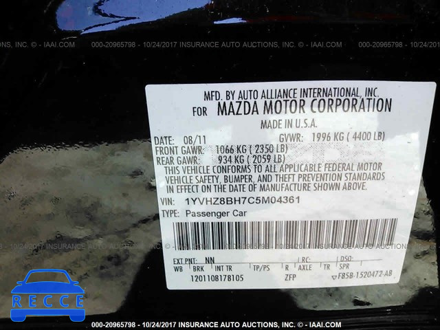 2012 Mazda 6 I 1YVHZ8BH7C5M04361 image 8