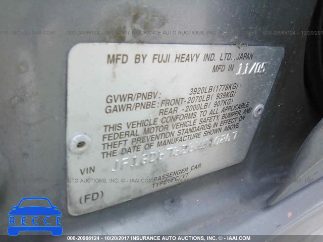 2006 SUBARU IMPREZA 2.5I JF1GD67626H510267 image 8