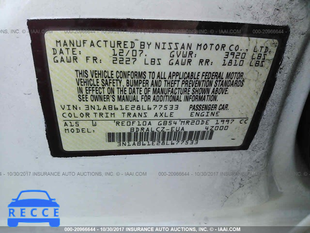 2008 Nissan Sentra 2.0/2.0S/2.0SL 3N1AB61E28L677533 image 8