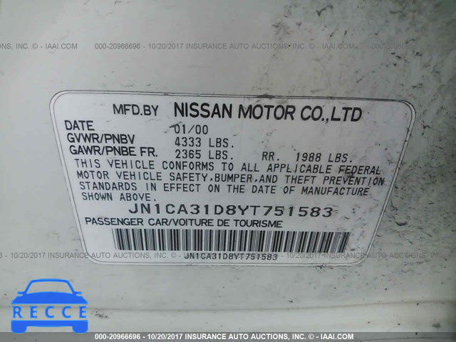 2000 Nissan Maxima GLE/GXE/SE JN1CA31D8YT751583 image 8